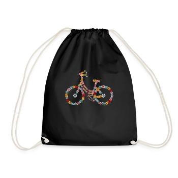 Flowers Bike Hippie Bike 60s 70s Bike - Drawstring Bag - black - Front