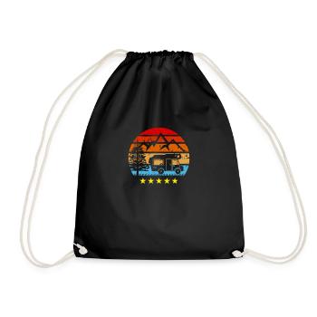 Vintage Alcove Camper Camping Bus Retro Womo - Drawstring Bag - black - Front
