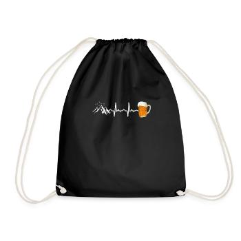 Mountains hiking beer heartbeat - Drawstring Bag - black - Front