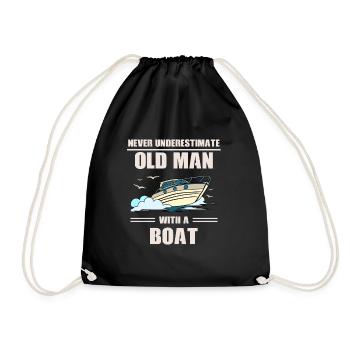 Never underestimate an old man with a boat - Drawstring Bag - black - Front