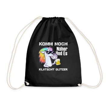 Einhorn Glitzer Klatscht Mädchen Geschenk - Turnbeutel - Schwarz - Vorne