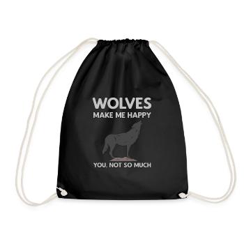 Wolves Make Me Happy Wolf - Drawstring Bag - black - Front