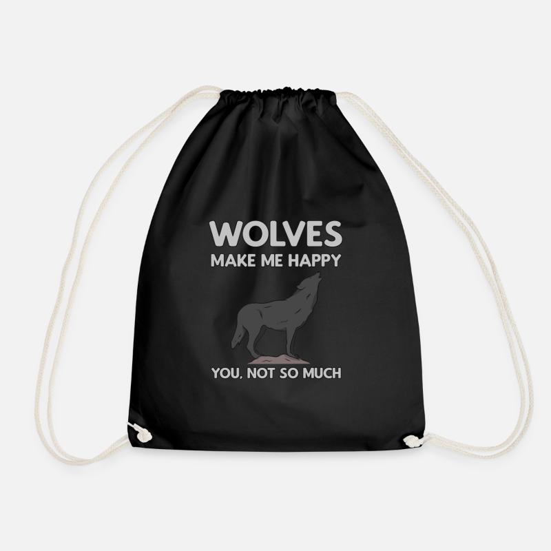 Wolves Make Me Happy Wolf - Drawstring Bag - black