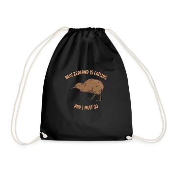 New Zealand Is Calling New Zealand Kiwi Bird - Drawstring Bag - black - Front
