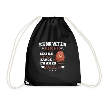 Holz Tischler Schreiner Biber Holzwurm Spruch - Turnbeutel - Schwarz - Vorne