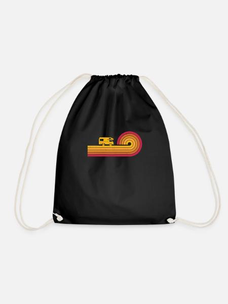 Retro Motorhome Vintage Womo Alcove Camper Motif - Drawstring Bag - black