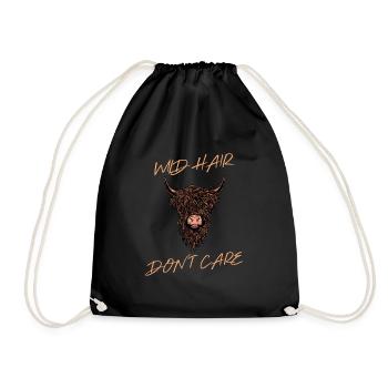Wild Hair Don't Care Cow Buffalo Cow Cattle - Drawstring Bag - black - Front