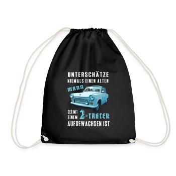 DDR  Auto Spruch - Zweitakt Trabi Geschenk - Turnbeutel - Schwarz - Vorne