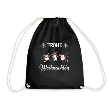 Frohe Weihnachten Pinguine - Weihnachts - Turnbeutel - Schwarz - Vorne