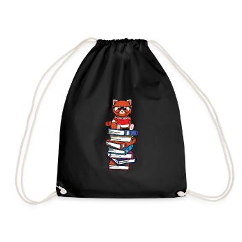 Kawaii red panda reading books - Drawstring Bag - black - Front