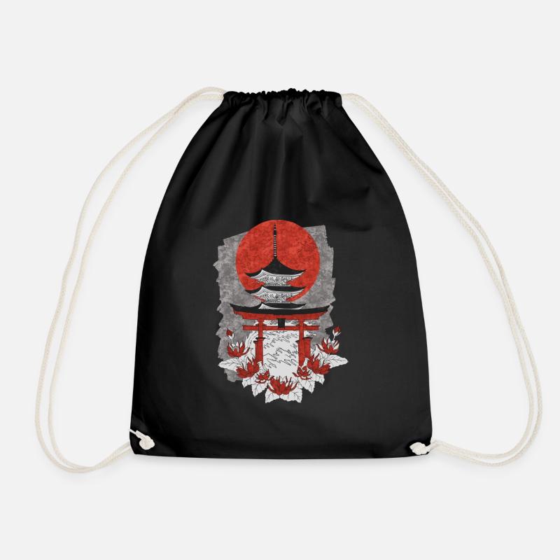 Japanese castle - Drawstring Bag - black