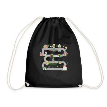 Play mat car children play carpet on back - Drawstring Bag - black - Front