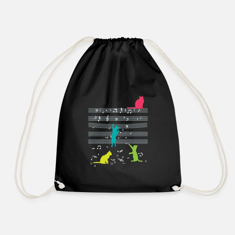 Cats Musical Notes & Clef Musicians - Drawstring Bag - black