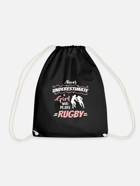 Never Underestimate A Rugby Girl Player - Drawstring Bag - black