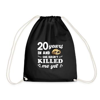 Hochzeitstag Porzelan Hochzeit Geschenk 20 Jahre - Turnbeutel - Schwarz - Vorne