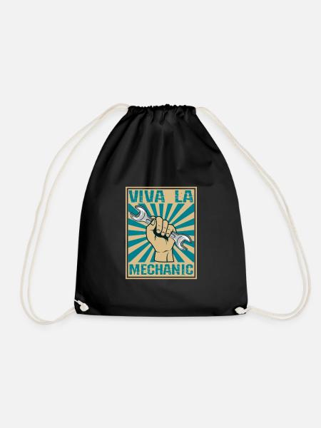 Viva La Mechanic Retro Woodblock Wrench - Drawstring Bag - black