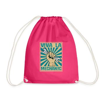 Viva La Mechanic Retro Woodblock Wrench - Drawstring Bag - fuchsia - Front
