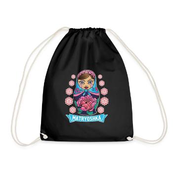 Russia USSR Matryoshka Doll Uschanka - Drawstring Bag - black - Front