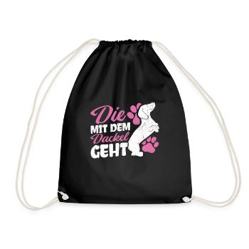 Die mit dem Dackel geht - Dackel Mama Muttertag Da - Turnbeutel - Schwarz - Vorne