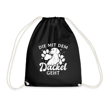 Die mit dem Dackel geht - Dackel Mama Muttertag Ge - Turnbeutel - Schwarz - Vorne