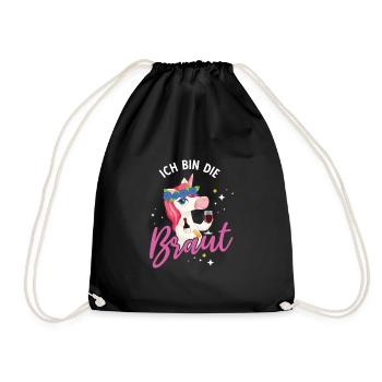 Ich bin die Braut Einhorn Brautjungfern Geschenk J - Turnbeutel - Schwarz - Vorne