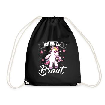 Ich bin die Braut Einhorn Brautjungfern Geschenk J - Turnbeutel - Schwarz - Vorne