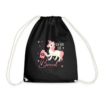 Ich bin die Braut Einhorn Brautjungfern Geschenk J - Turnbeutel - Schwarz - Vorne