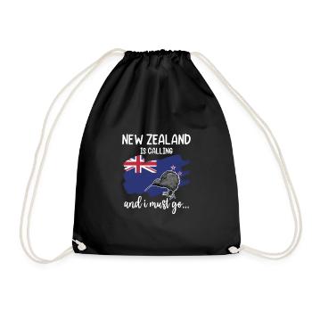 Neuseeland Flagge New Zealand Is Calling I Must Go - Turnbeutel - Schwarz - Vorne