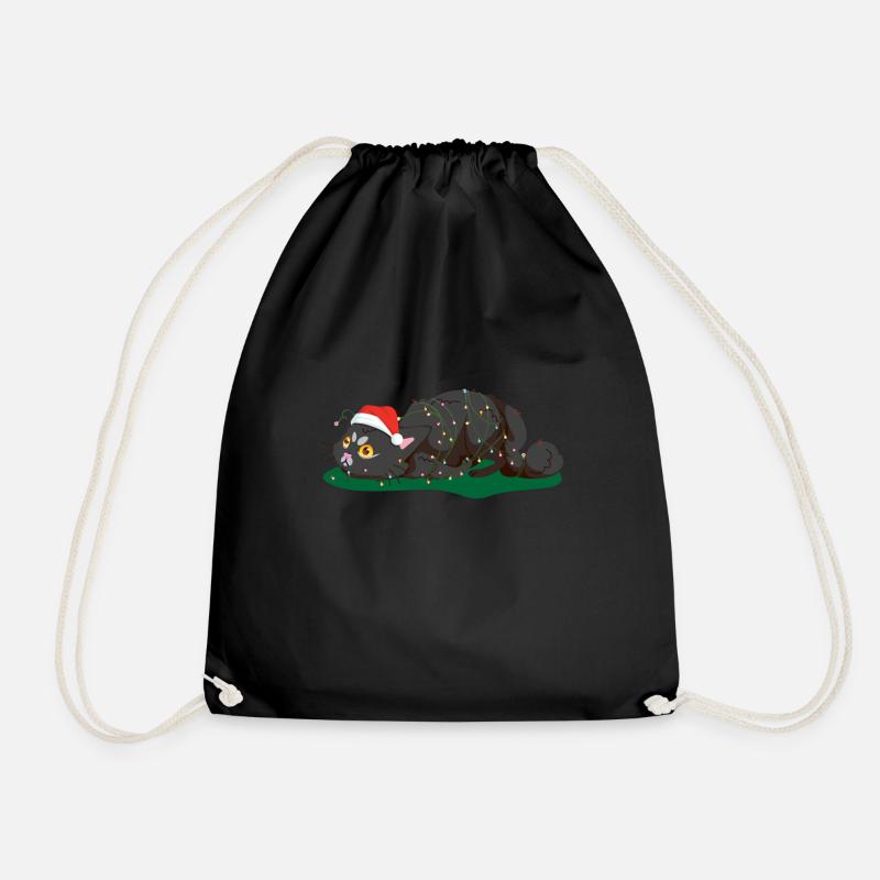 Katzen Weihnachten Kätzchen Lichterkette Ugly Xmas - Turnbeutel - Schwarz