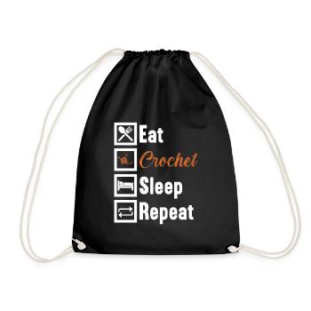 Eat Crochet Sleep Repeat / Häkeln - Drawstring Bag - black - Front