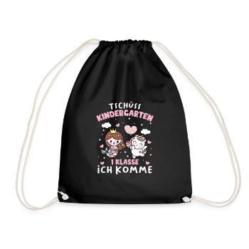 Einschulung Schulanfang 1. Klasse Mädchen Geschenk - Turnbeutel - Schwarz - Vorne