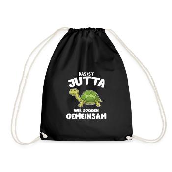 Schildkröte Jutta Wir Joggen Spruch Sportmuffel - Turnbeutel - Schwarz - Vorne