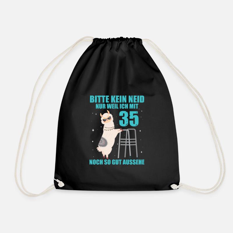 35. Geburtstag Geschenk Lama Alpaka Kein Neid - Turnbeutel - Schwarz