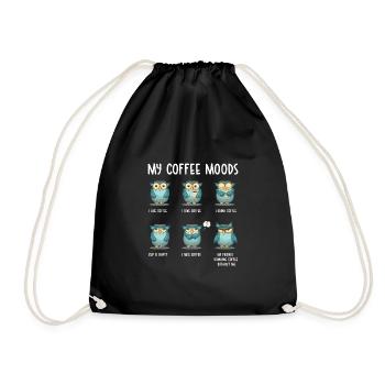 Meine Kaffee Stimmungen Morgenmuffel Geschenk Eule - Turnbeutel - Schwarz - Vorne