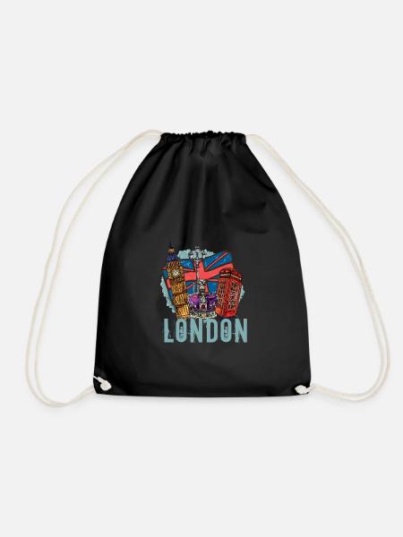 London Souvenir London United Kingdom England - Drawstring Bag - black