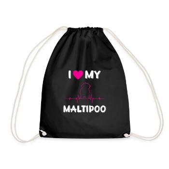Maltipoo Heartbeat Dogs Gift Dog Mom Dog Dad - Drawstring Bag - black - Front