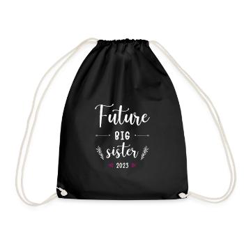 Big Sister Siblings Gift Baby Birth - Drawstring Bag - black - Front