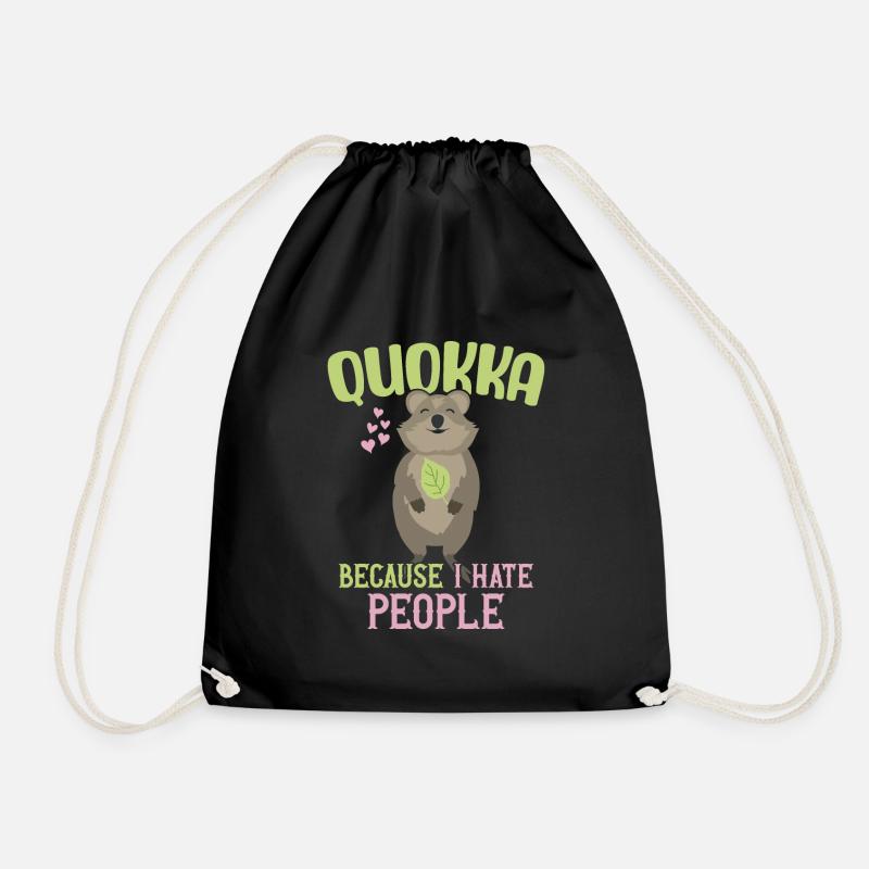 Quokka - Because I hate People / Grinning Quokka - Drawstring Bag - black
