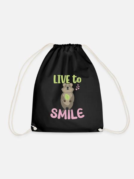 Live to Smile - Grinning Quokka - Drawstring Bag - black