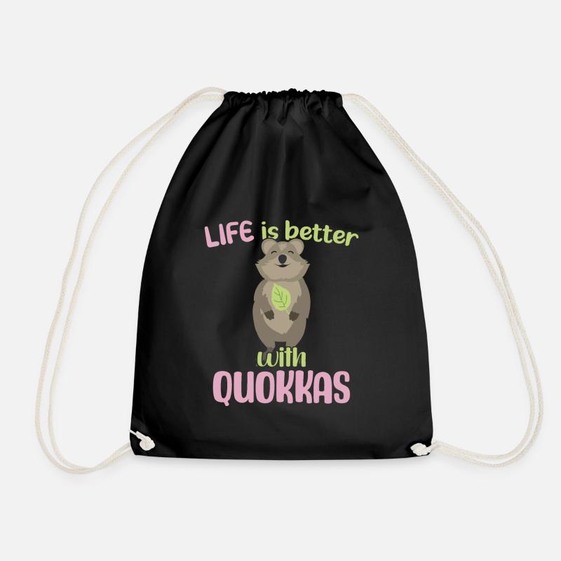 Life is better with Quokkas - Grinning Quokka - Drawstring Bag - black