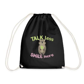 Talk less - Smile more / Grinsendes Quokka - Turnbeutel - Schwarz - Vorne