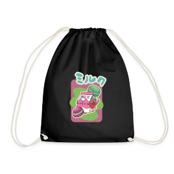 Milkshake Erdbeere Japan Makronen Geschenk - Turnbeutel - Schwarz - Vorne