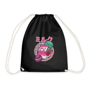 Erdbeeren Milkshake Japan Macaroon Spruch - Turnbeutel - Schwarz - Vorne