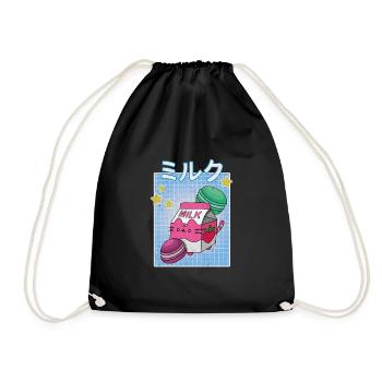 Kawaii Makronen Milkshake Japana Erdbeere - Turnbeutel - Schwarz - Vorne