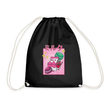 Kawaii Makronen Milkshake Japana Erdbeere - Turnbeutel - Schwarz - Vorne