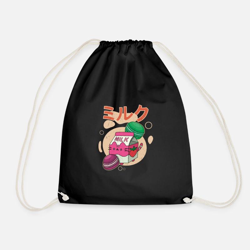 Strawberry Drink Japan Milkshake Macaroons - Drawstring Bag - black