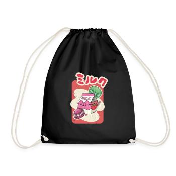 Milkshake Erdbeere Japan Makronen Geschenk - Turnbeutel - Schwarz - Vorne