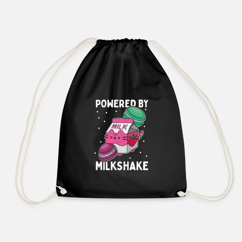 Strawberry Flavor Milkshake Kawaii Japan - Drawstring Bag - black