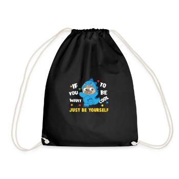 Just Be Yourself - Mops Dino Lustiger Spruch - Turnbeutel - Schwarz - Vorne