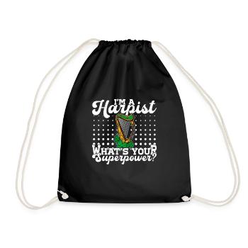 Harp, harpist, Celtic plucked instrument, music - Drawstring Bag - black - Front